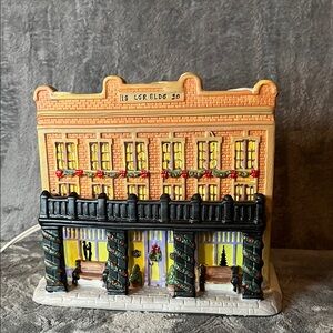 Hand-Painted Ceramic Holiday Building - Yellow & Black. Lights up